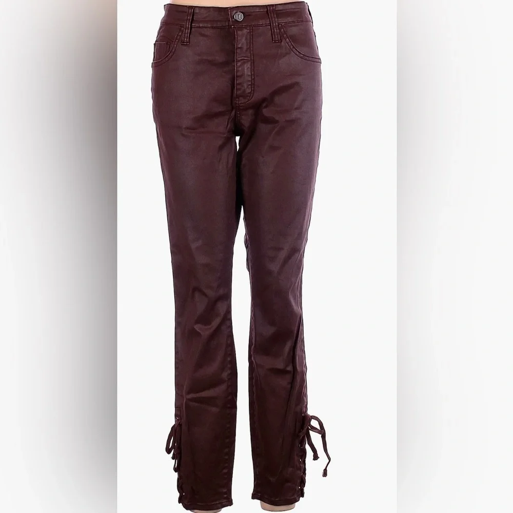 Pilcro and the‎ Letterpress faux brown leather skinny lace up leg pants Sz 25